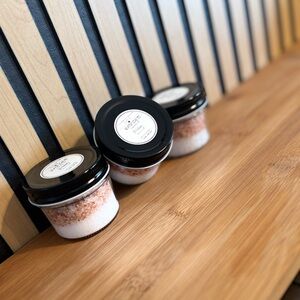 Pink and White Bath Salts in Glass Jars